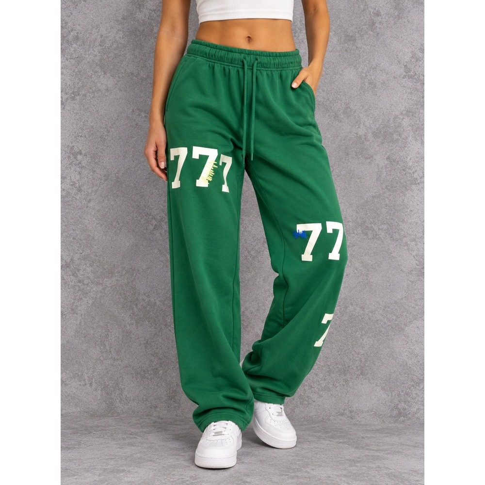 The Mayfair Group Good Luck Sweatpants Womens S/M Green 777 Angel Number